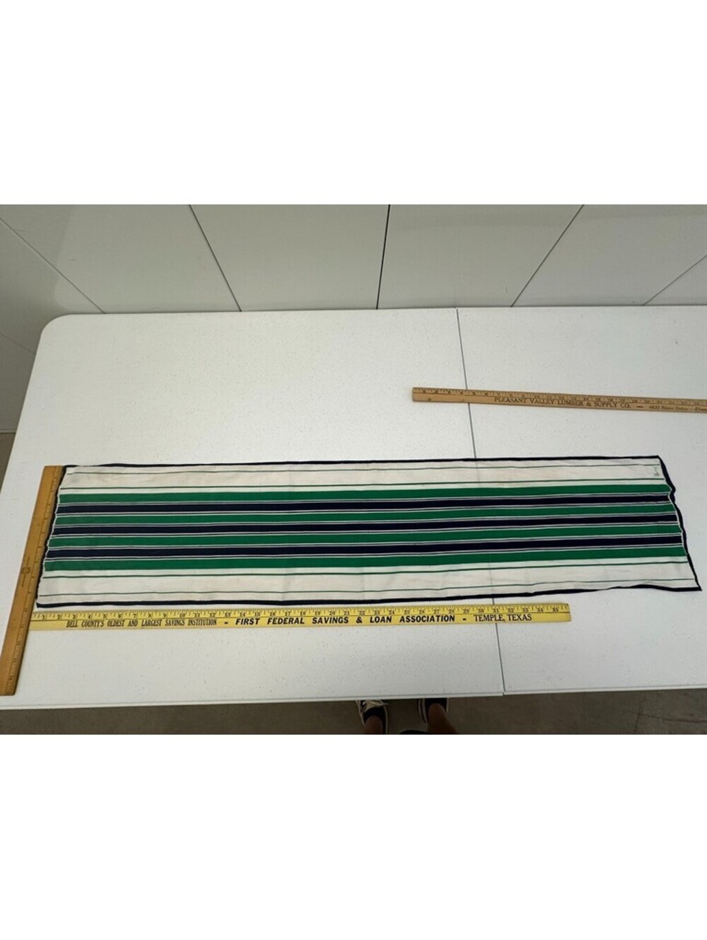 Vintage VERA Polyester Japan Scarf Green Blue/Black Stripes Scarf  LOOK READ